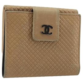 CHANEL Choco Bar line Wallet Leather Beige CC Auth bs36636