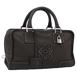 Borsa LOEWE Americana 28 in pelle marrone scuro con dettagli argento Auth 194782SAM