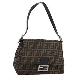 FENDI Zucca Canvas Mamma Baguette Borsa a Spalla Marrone Argento Auth BA14593V