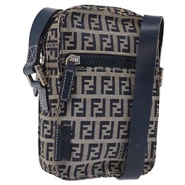 Bolsa de Ombro FENDI Zucchino Canvas Navy Silver Auth bs36393