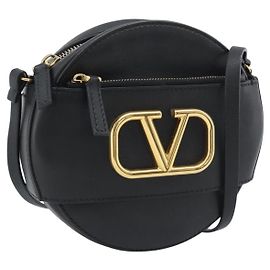 VALENTINO Schultertasche aus Leder Schwarz Goldfarben Auth ka5473A