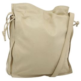 LOEWE Anagram Shoulder Bag Leather Ivory Gold Auth bs36600