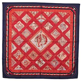 HERMES Carré 90 Schal Émare Nostrum  Seide Rot Navy Authentisch 192551 - Hermès