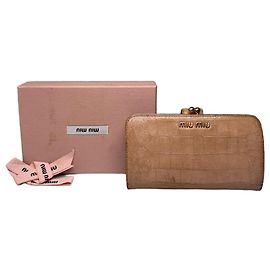 Portafoglio Vintage Miu Miu Cocco Lux in Pelle Beige Oro