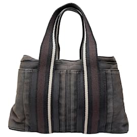 Tote in tela vintage Hermes Troca Grigio scuro Nero - Hermès
