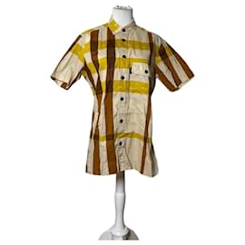 Camicia di cotone vintage Burberry Crema Senape Marrone M
