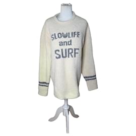 Suéter de forro polar Vintage Tete para hombre Crema Gris a rayas M - Autre Marque