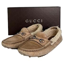 Zapatillas de ante vintage Gucci forradas con piel de oveja beige crema EU37