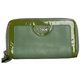 Chloé Portafoglio Vintage Chloe in pelle verniciata Verde Argento