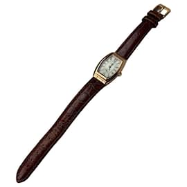 Vintage Givenchy Armbanduhr mit Lederarmband Weiß Braun Gold