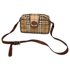 Vintage Burberry Haymarket Check Umhängetasche Beige Rot Schwarz