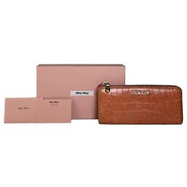Portafoglio Vintage Miu Miu in pelle con stampa coccodrillo Orange Gold