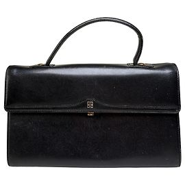 Vintage Givenchy strukturierte Lederhandtasche Schwarz Gold