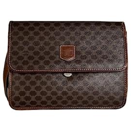 Sac à bandoulière Vintage Celine en toile enduite Marron Argent - Céline