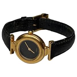 Vintage Fendi Leather Bracelet Watch Black Gold