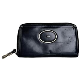 Chloé Cartera de cuero vintage Chloe con cremallera Negra Oro