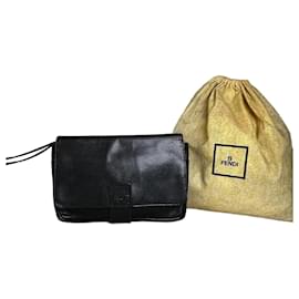 Clutch in pelle vintage Fendi nero e oro