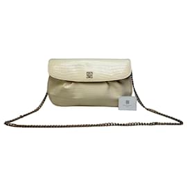 Clutch Vintage Givenchy in pelle con stampa coccodrillo Avorio Oro