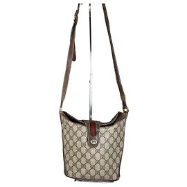 Vintage Gucci GG Supreme Schultertasche Beige Braun Gold