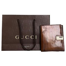 Cartera de cuero vintage Gucci marrón cierre dorado