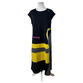 Autre Marque Vestido vintage Kansai Yamamoto de mezcla de algodón Negro Amarillo Fuchsia M