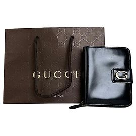 Portafoglio con zip in pelle vintage Gucci Nero Oro