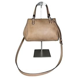 Borsa a Mano Vintage Coach in Pelle Testurizzata Beige Chiaro Oro
