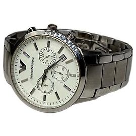 Orologio da polso vintage Emporio Armani in acciaio inossidabile argento bianco