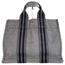 Hermès Tote in tela di cotone vintage Hermes Grigio Argento