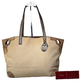 Borsa Tote Vintage in tela Cartier Beige Marrone Argento