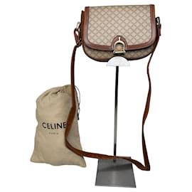 Sac bandoulière Vintage Celine en toile enduite Beige Marron Or - Céline