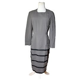 Vintage Balenciaga Wollkleid Grau Schwarz L