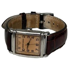 Vintage Emporio Armani Armbanduhr mit Lederarmband Braun Beige