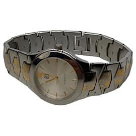 Orologio da polso vintage Givenchy in acciaio inossidabile argento e oro
