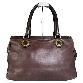 Vintage Etro Structured Leather Handbag Dark Brown Gold