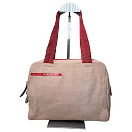 Borsa in tela vintage Prada Beige Rosso Argento