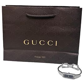 Orologio da polso vintage Gucci in acciaio inossidabile e pelle, argento e nero