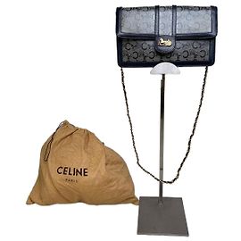 Céline Vintage Celine C Monogram Canvas Schultertasche Marineblau Grau