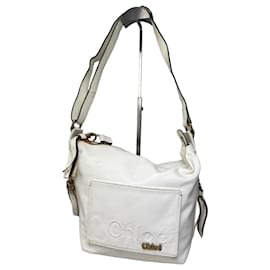 Chloé Vintage Chloe Schultertasche aus genarbtem Leder White Gold