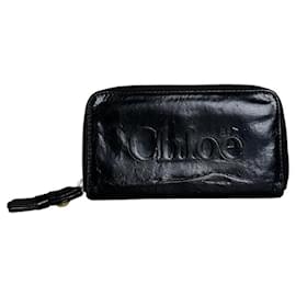Chloé Vintage Chloe Leder-Reißverschluss-Portemonnaie Schwarz Gold