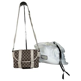 Borsa a Spalla Vintage Gucci GG Supreme Beige Marrone Argento