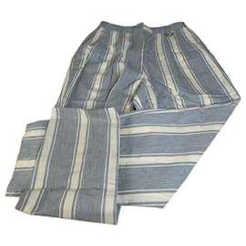 Pantalones de algodón vintage Dior azul claro blanco S