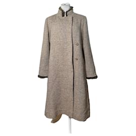 Abrigo Vintage Givenchy de mezcla de lana con ribete de pelo Beige Gris M