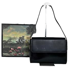 Borsa a tracolla vintage Gucci in pelle liscia nera e argento