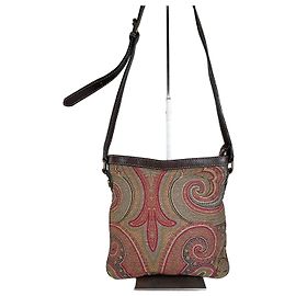 Borsa a tracolla in tessuto con motivi vintage Etro Tan Rust Magenta