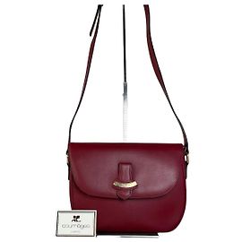 Vintage Courreges Leder Schultertasche Bordeaux Goldfarben