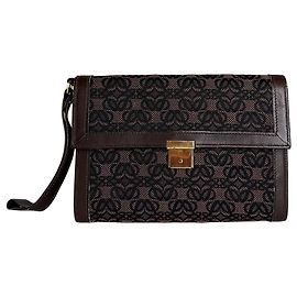 Clutch in tela jacquard vintage Loewe Marrone Nero