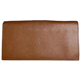Portefeuille en cuir vintage Yves Saint Laurent Marron Fermoir doré