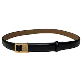Cinturón de cuero vintage Givenchy negro beige hebilla dorada