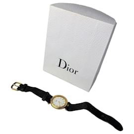 Vintage Dior Armbanduhr mit schwarzem Lederarmband und Gold